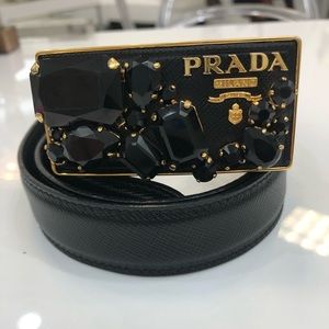 Prada Safiano belt with rhinestones.